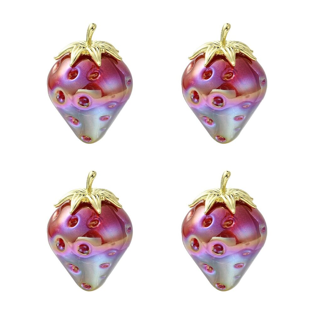5607 4 pcs Red Strawberry Resin Charms Imitation Fruit Food Berries Charms